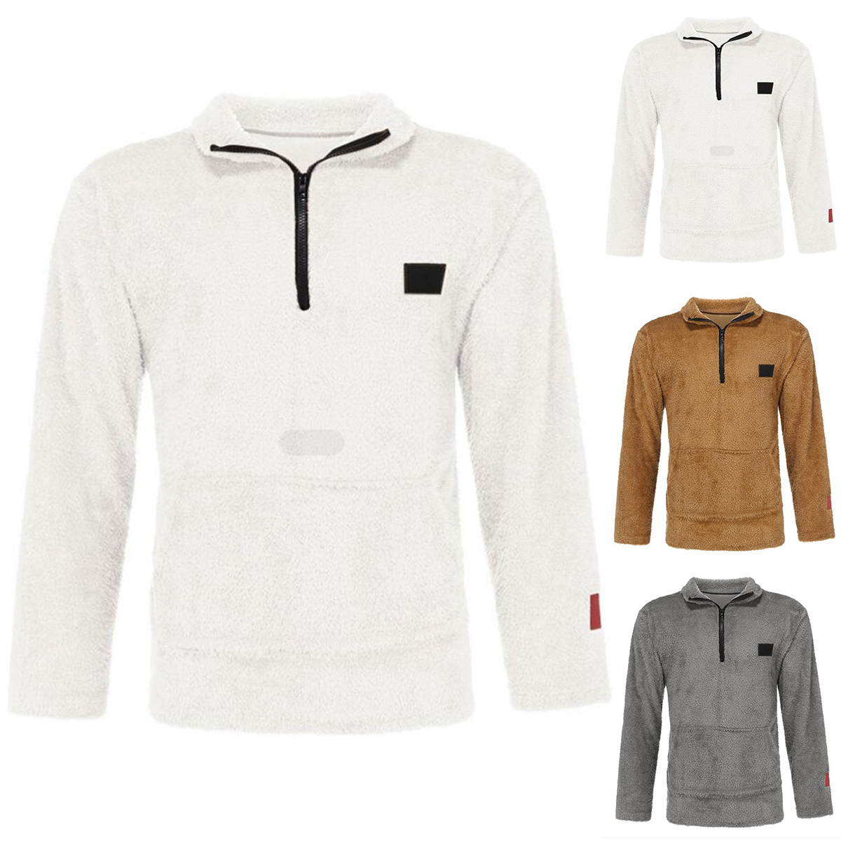 Womens Zippered Collar Solid Color Fleece Pullover Fashion Sweater Top Outwear