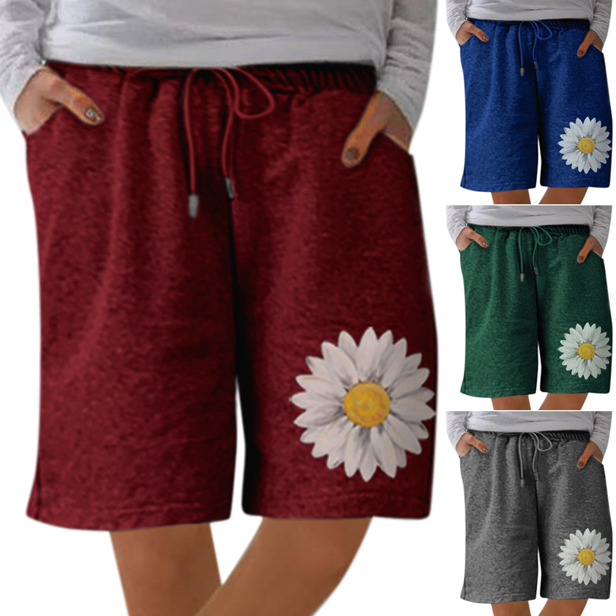 casual loose plain elastic waist shorts